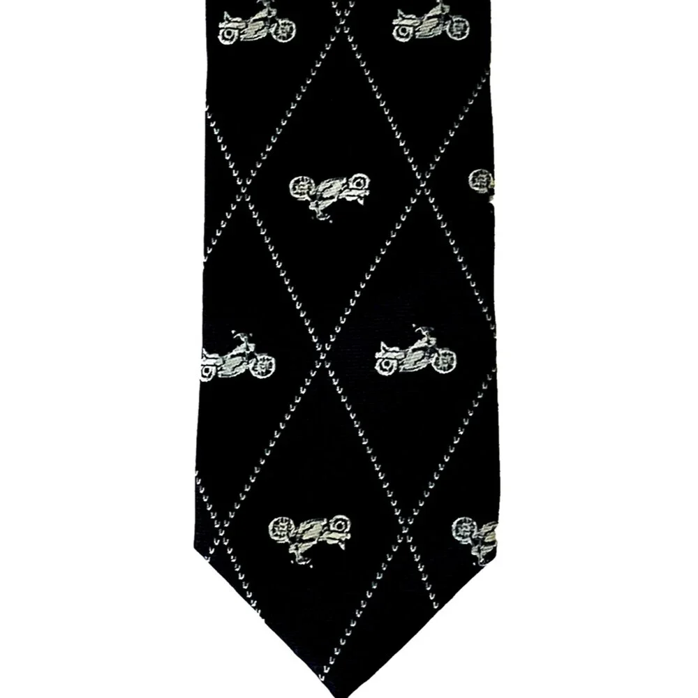 Old Navy Motorcycle Tie RARE Slim Youth L Short Black Silver Harley Biker Preppy
